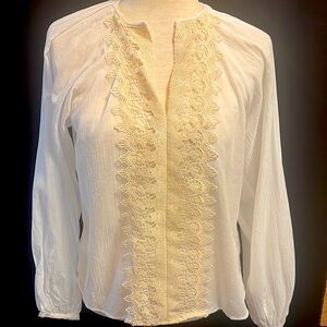 Zara White Long Sleeve Blouse XS